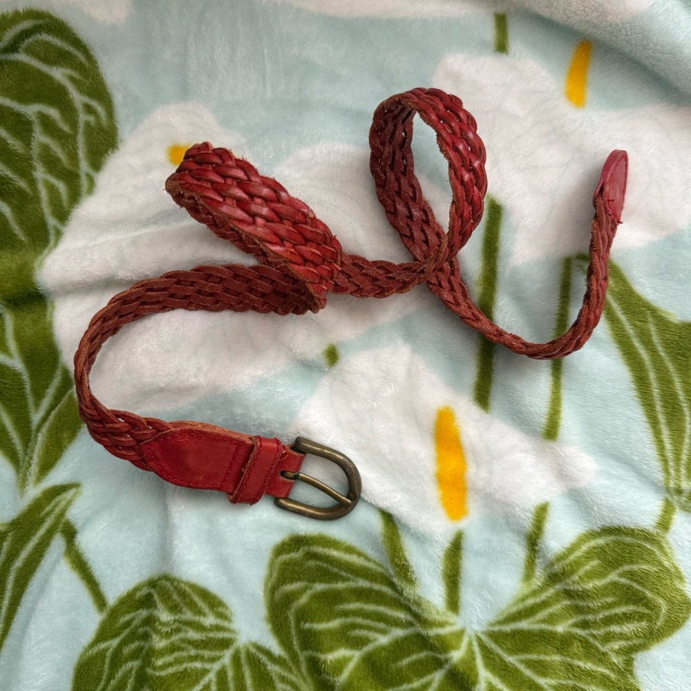 Reddish Brown Genuine Leather Terracotta Woven Braided Belt 🌿